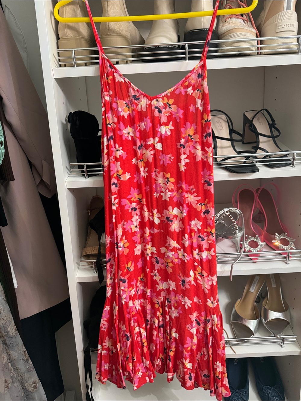 Yumi Kim Red Floral Slip Midi Dress